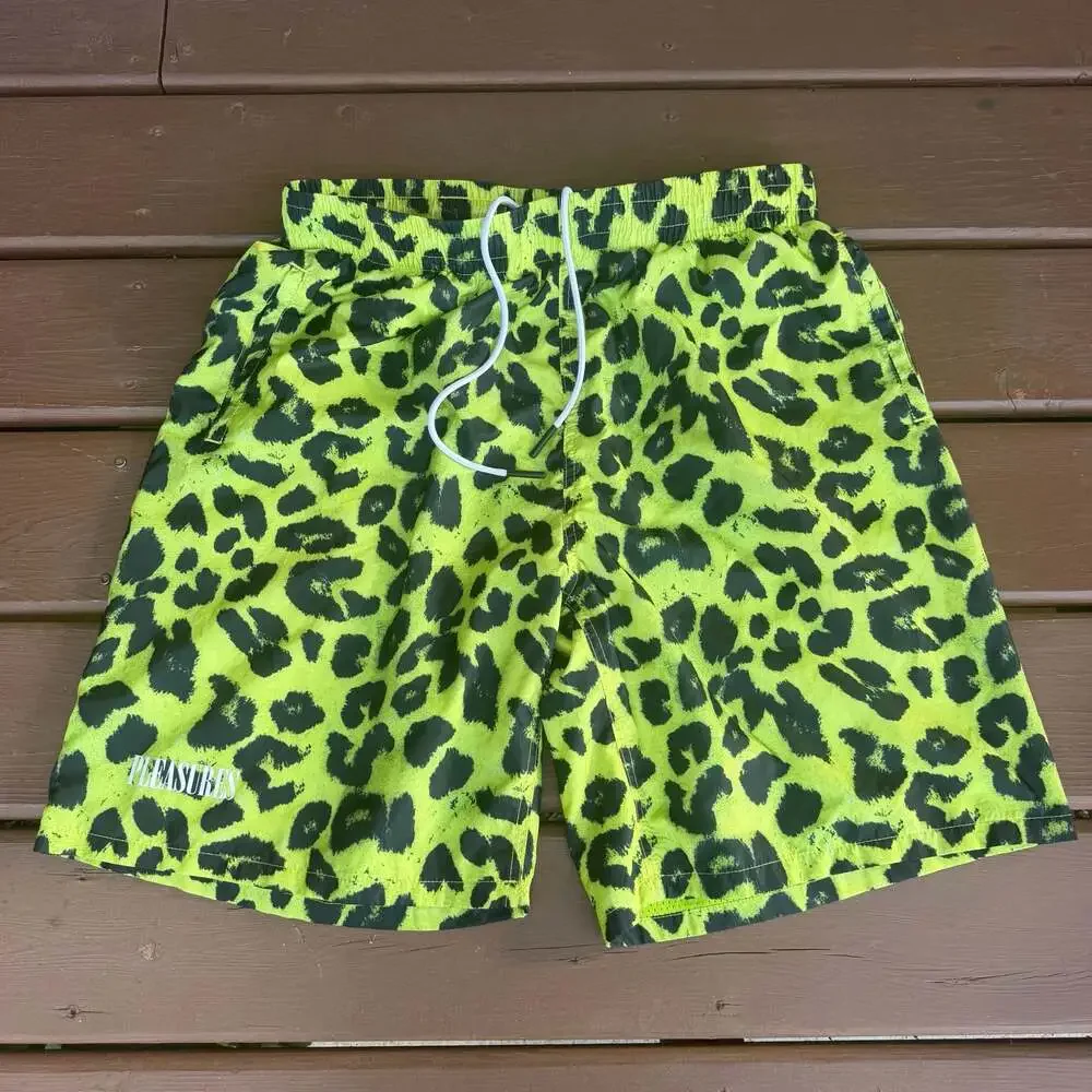 Pleasures Leopard Running Shorts Lime